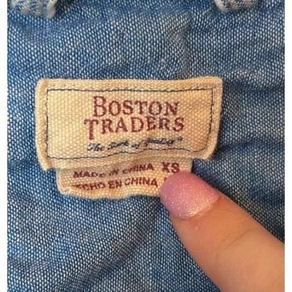 Boston Traders Blue Chambray Hooded Womens Size XS Striped Shacket Button Up - Picture 4 of 6